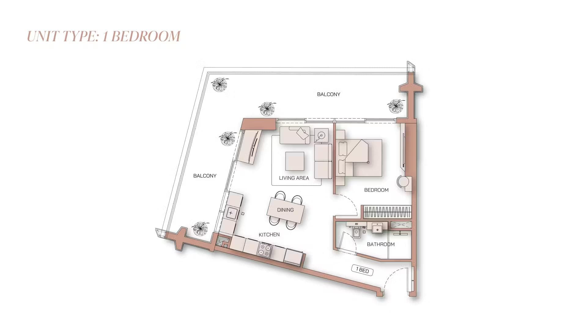 1BR Floor Plan - Binghatti Pinnacle