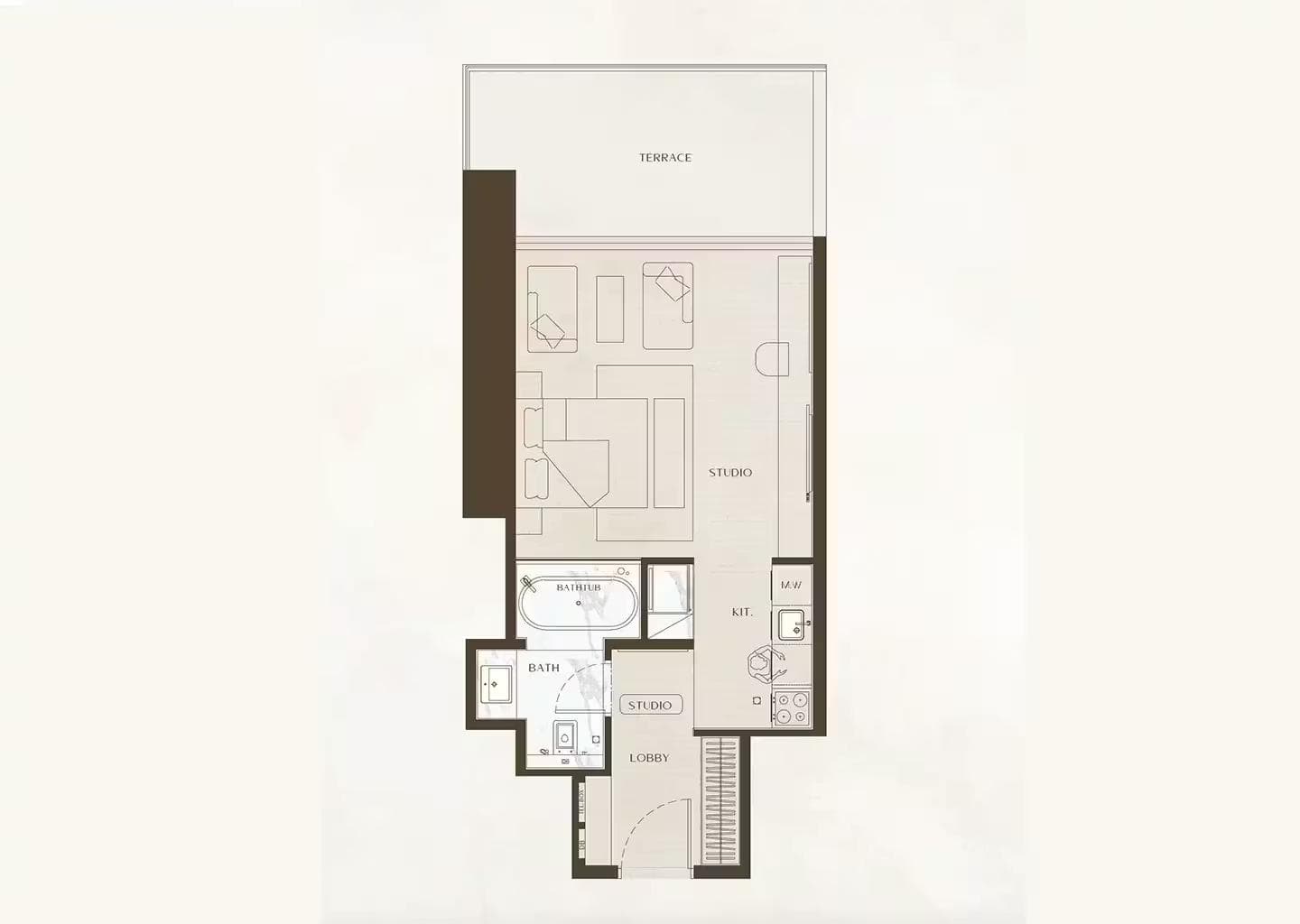 Studio Floor Plan - وان باي بن غاطي