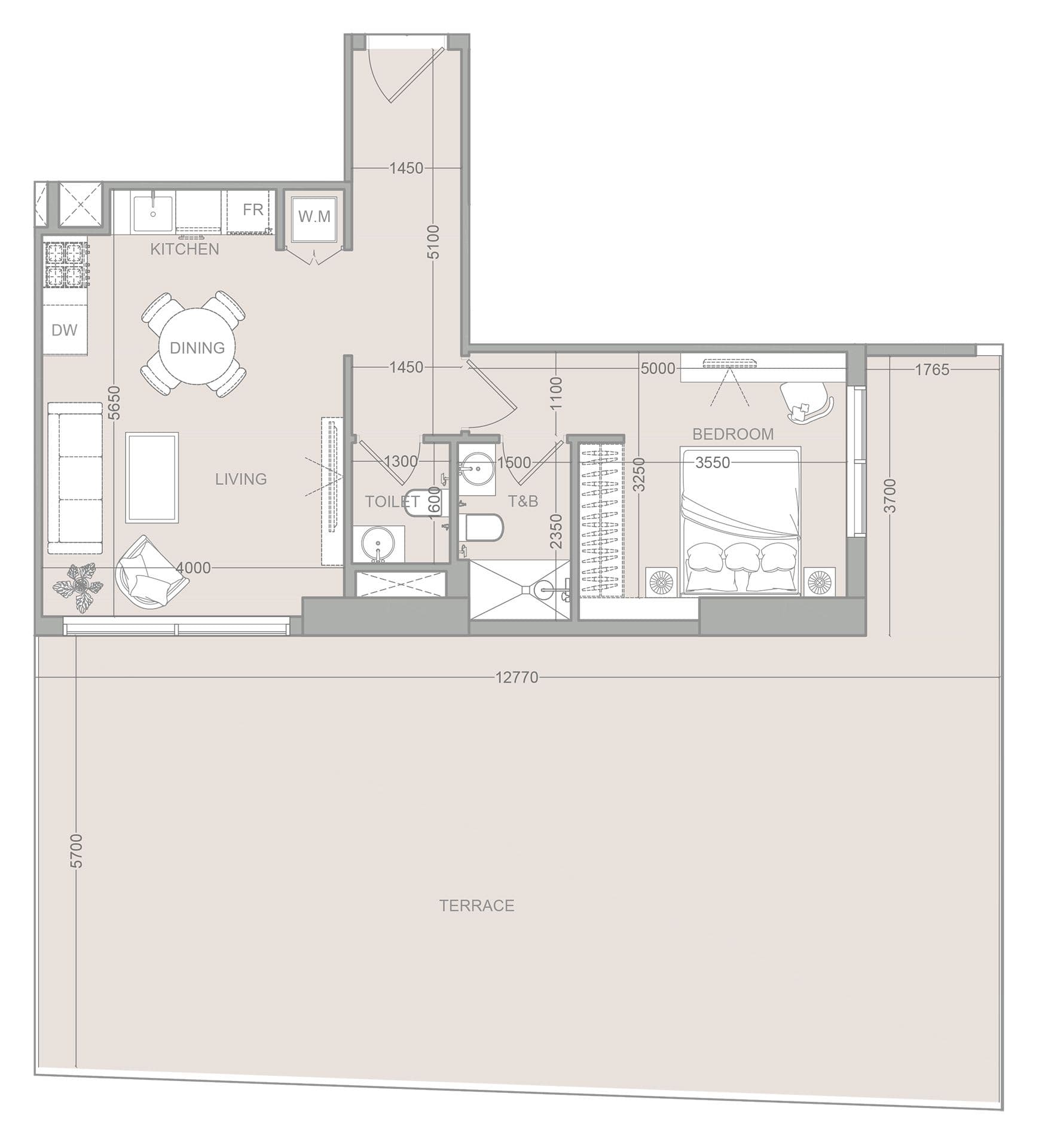 1BR Floor Plan - The ELAR1S Sky