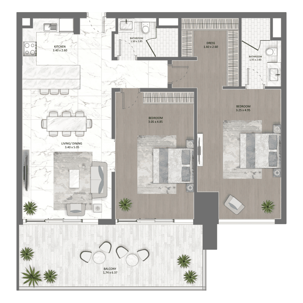 2BR Floor Plan - جولف جيت 2