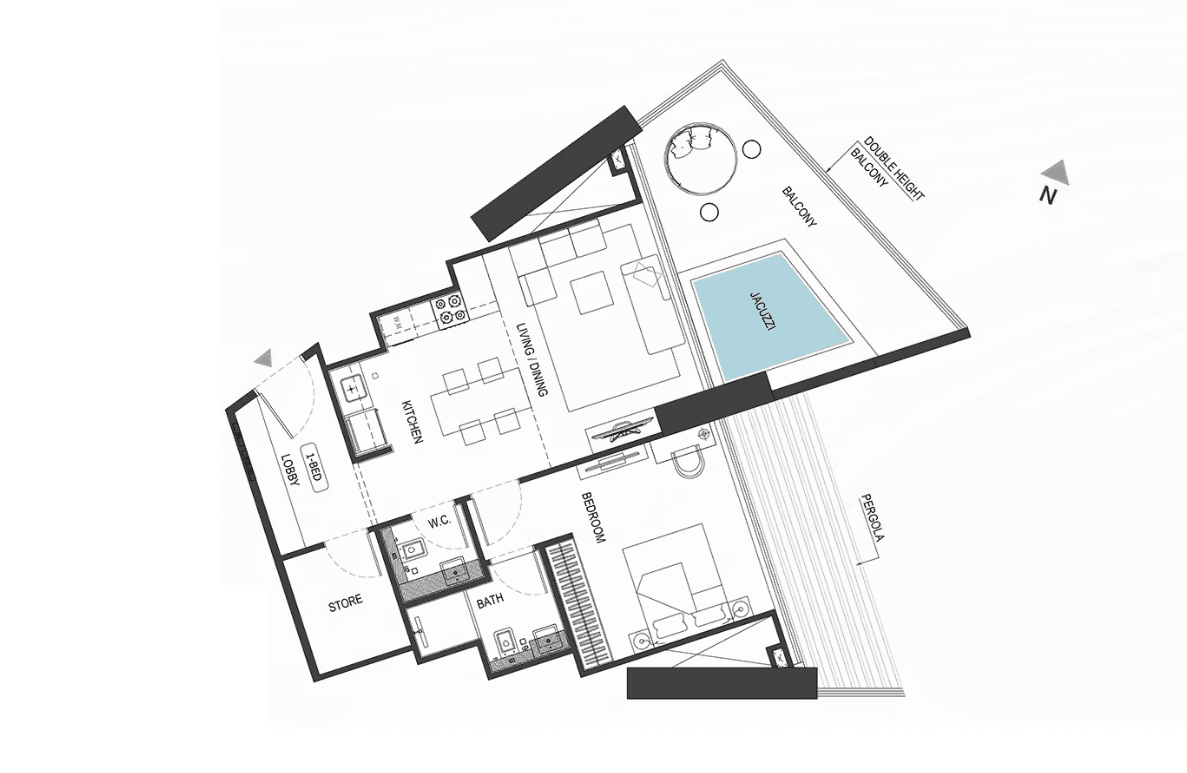 1BR Floor Plan - Binghatti Royale