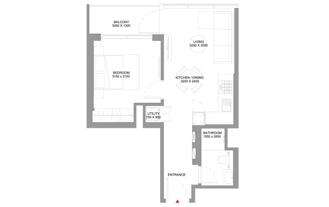 1BR Floor Plan - Sobha Solis