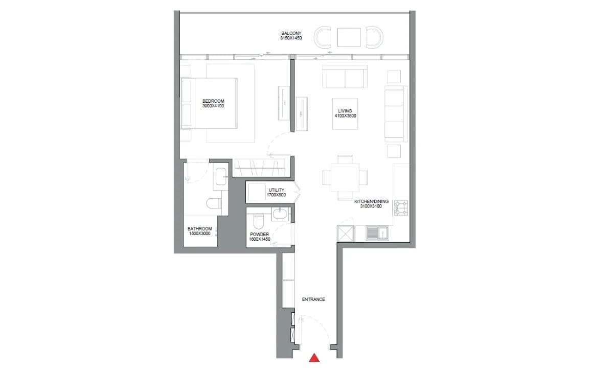 1BR Floor Plan - Verde by Sobha