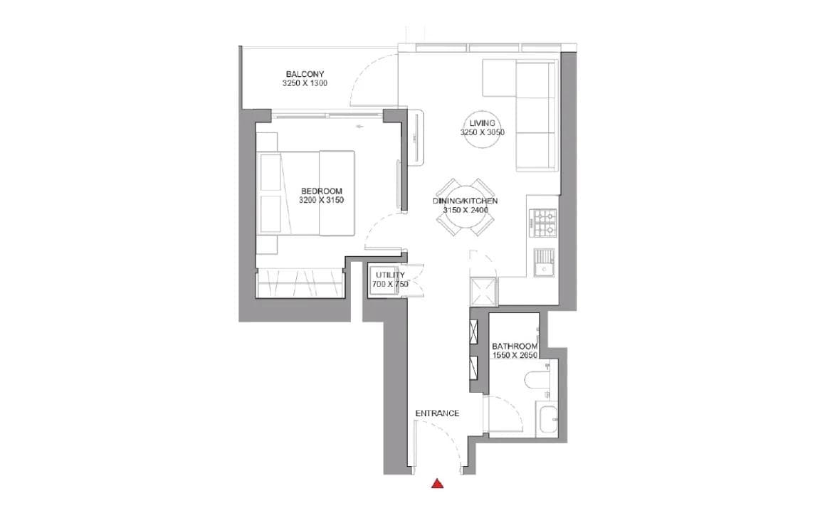 1BR Floor Plan - Sobha Orbis