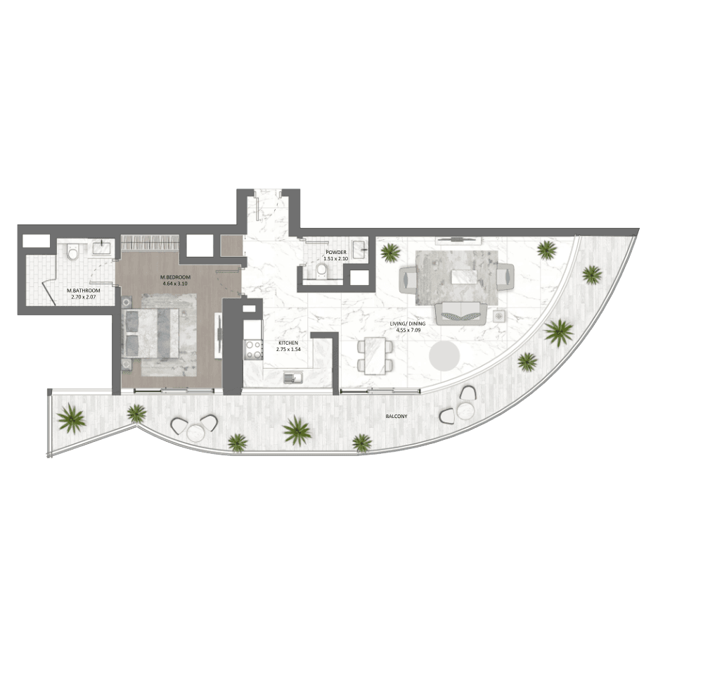 1BR Floor Plan - VOLTA by DAMAC
