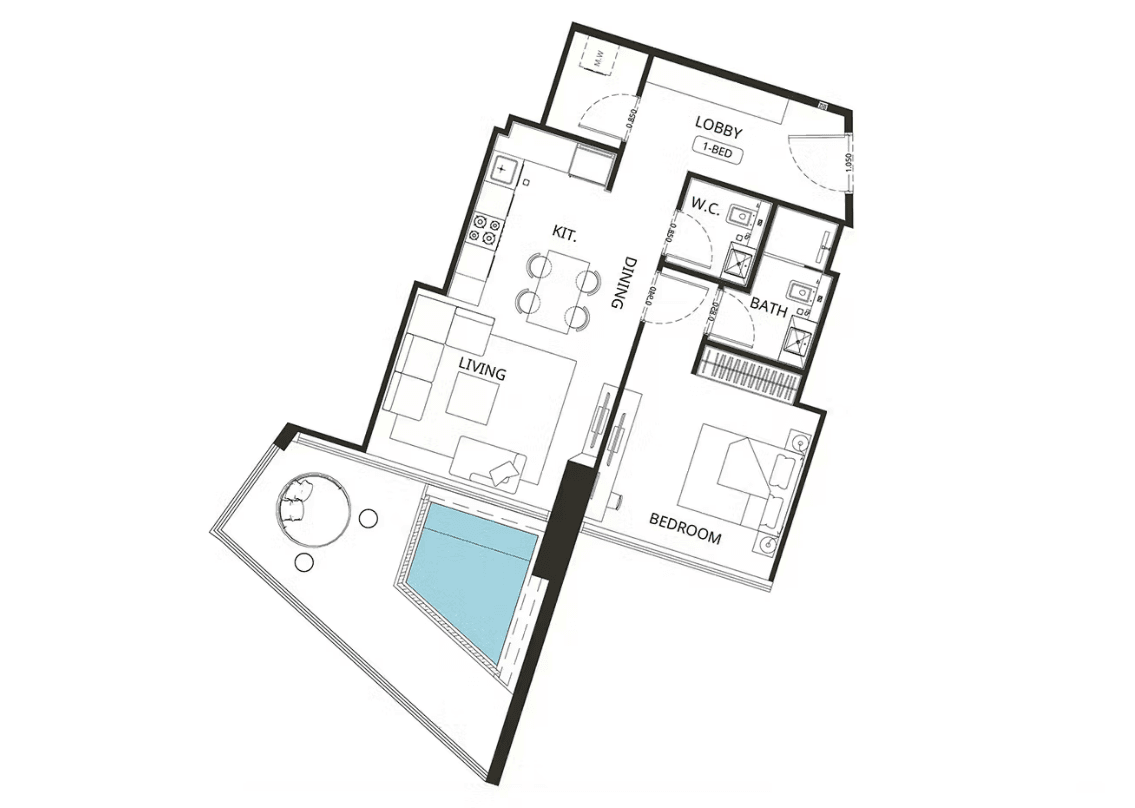 1BR Floor Plan - بن غاطي جروف
