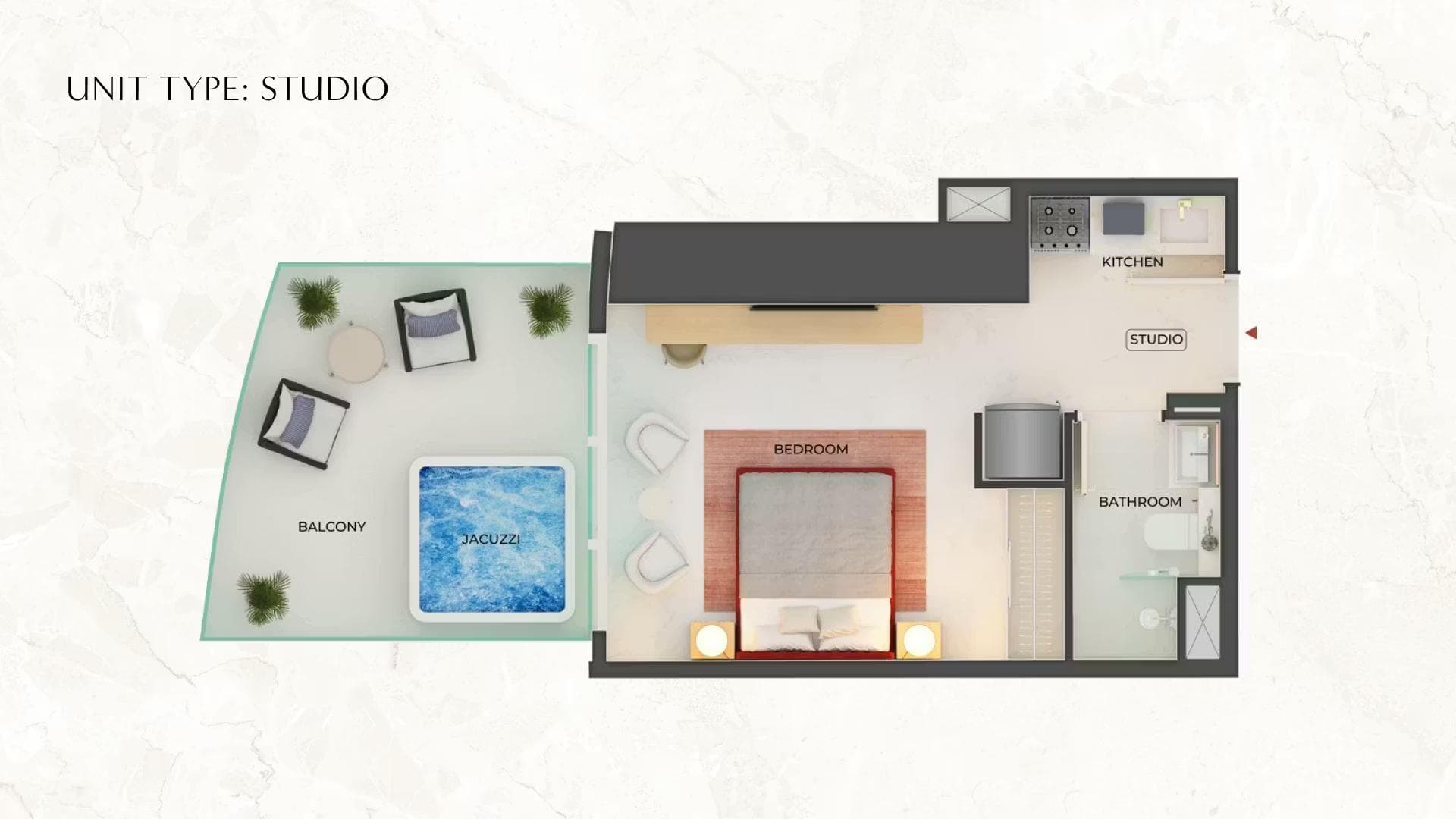 Studio Floor Plan - بن غاطي سكاي بلايد