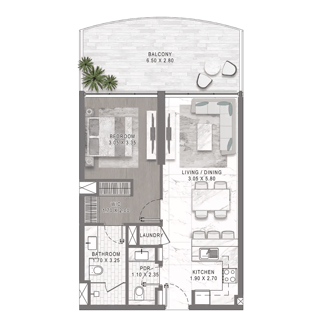 1BR Floor Plan - لاجون فيوز من داماك