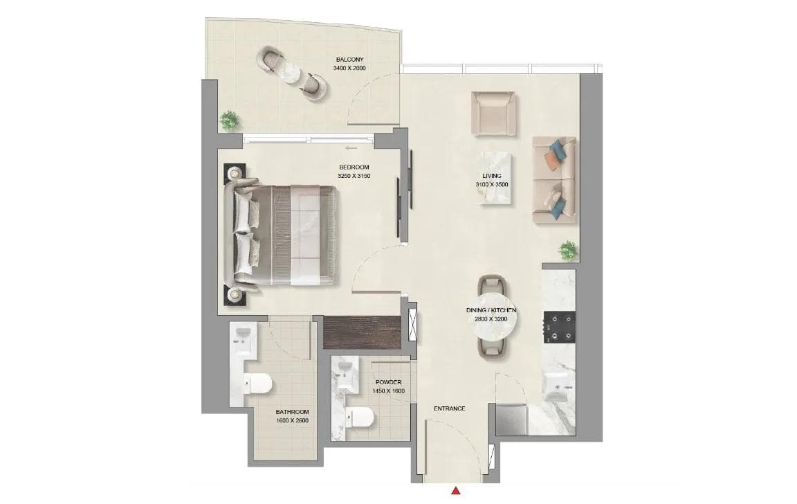 1BR Floor Plan - Sobha Aqua Crest